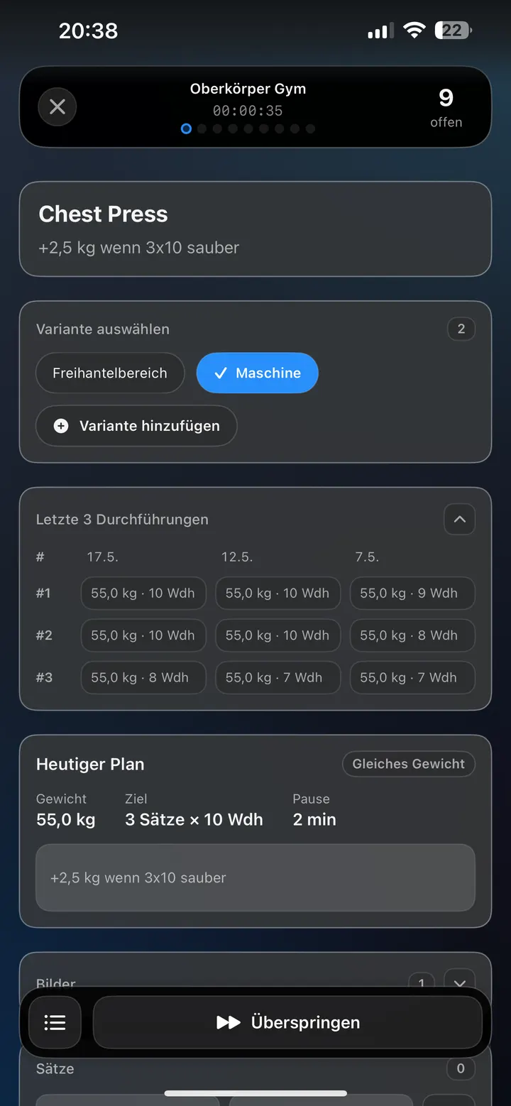 Trainingsansicht Platzhalter